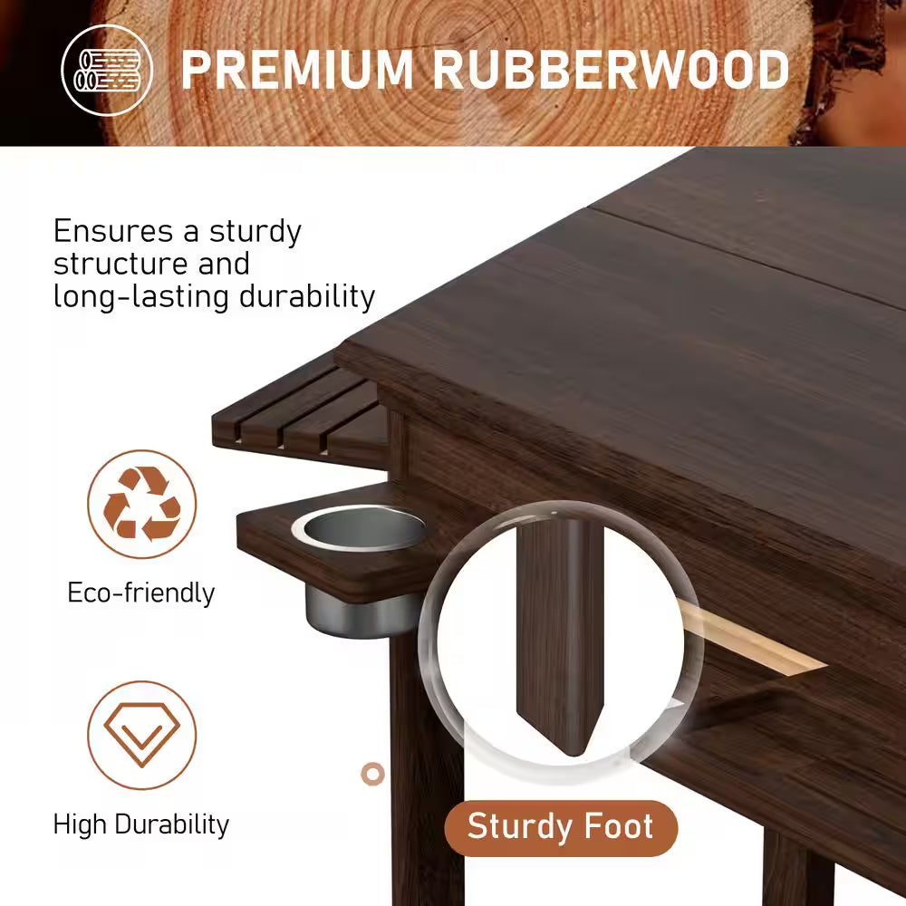 Wood Poker Table Convertible Gaming/Dining Table for 4-6 People with Removable Top, 6-Cup Holders