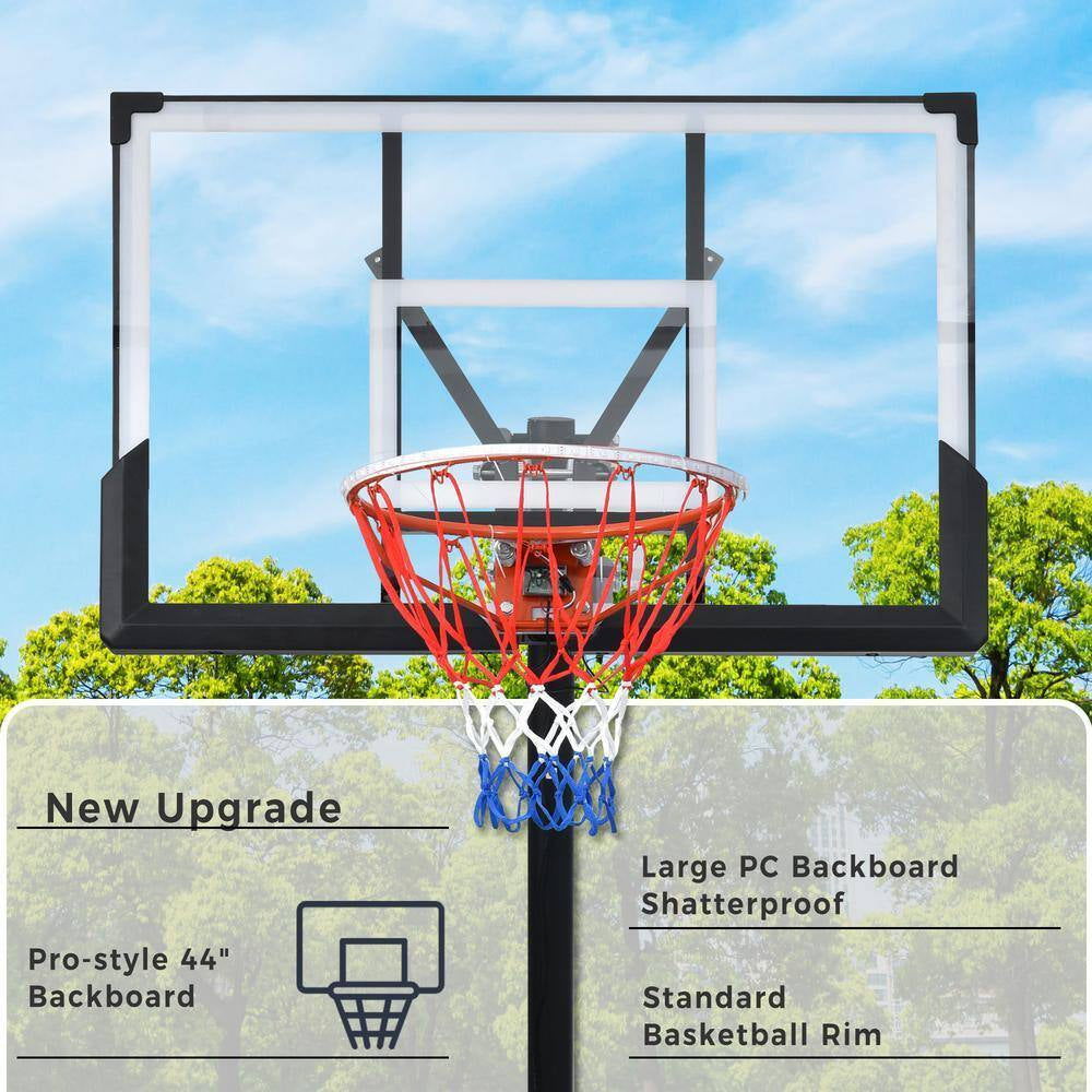 8 Ft. to 10 Ft. Black Metal Portable Basketball Hoop Height Adjustment with LED Lights