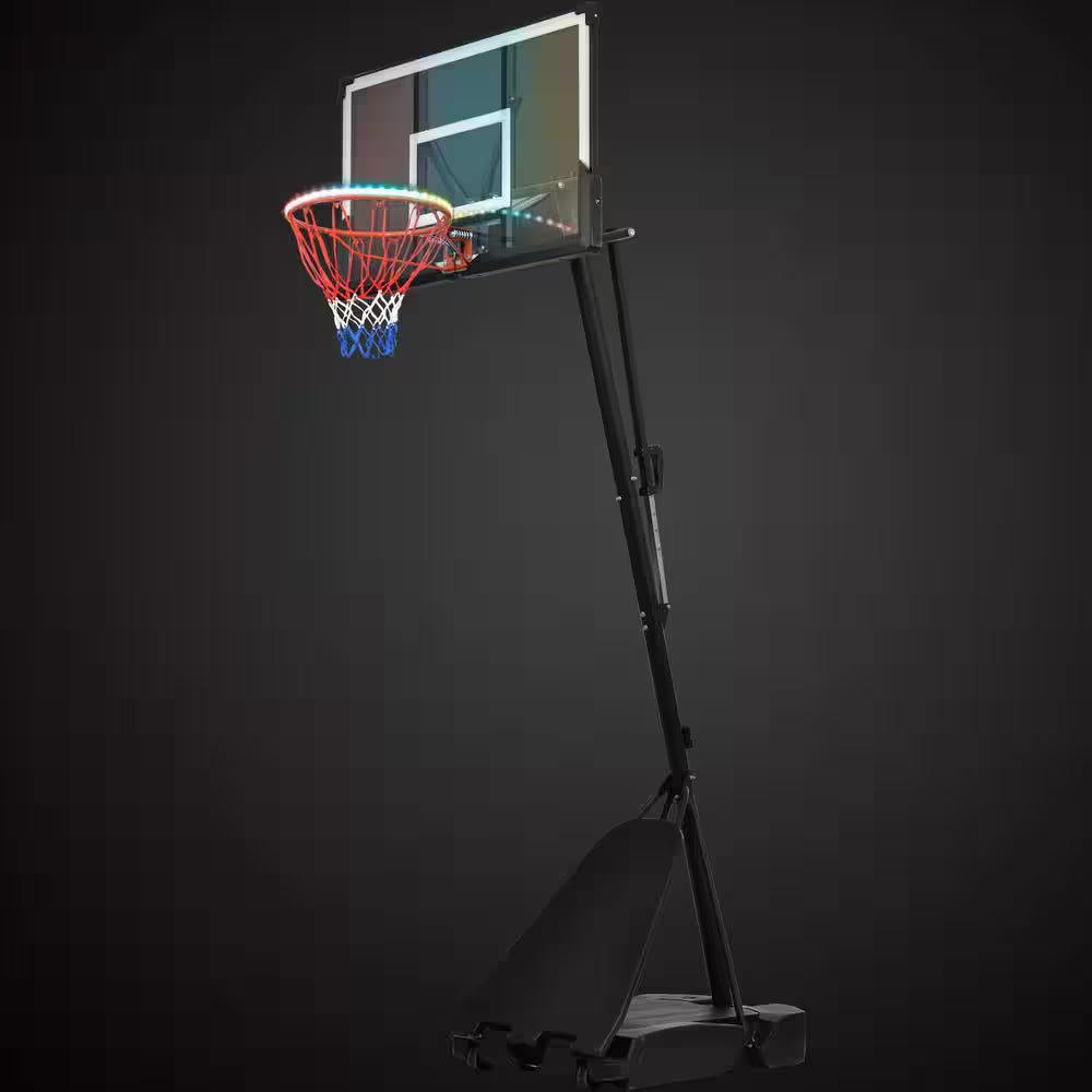 8 Ft. to 10 Ft. Black Metal Portable Basketball Hoop Height Adjustment with LED Lights