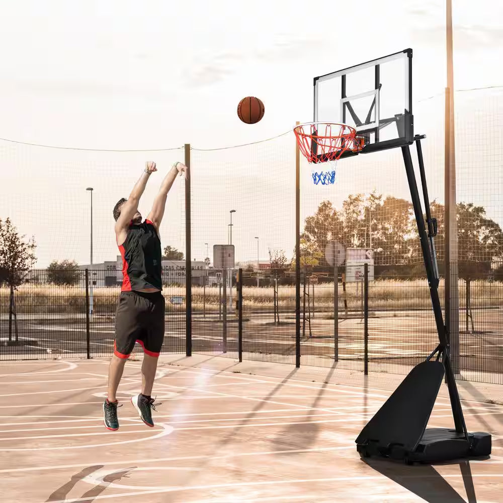 8 Ft. to 10 Ft. Black Metal Portable Basketball Hoop Height Adjustment with LED Lights