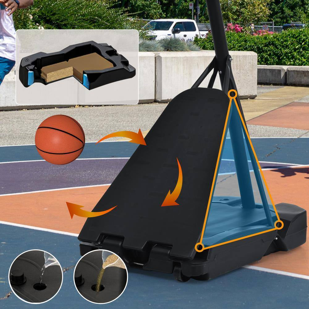 8 Ft. to 10 Ft. Black Metal Portable Basketball Hoop Height Adjustment with LED Lights